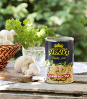 mushroom pieces and stems in brine