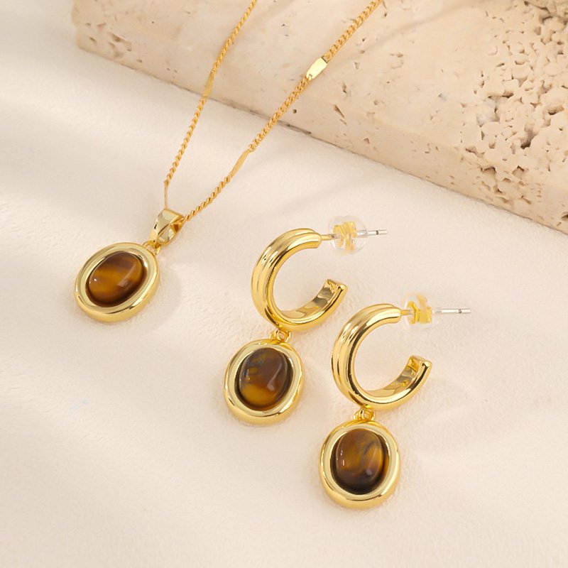 Natural tiger stone earrings and necklace sets