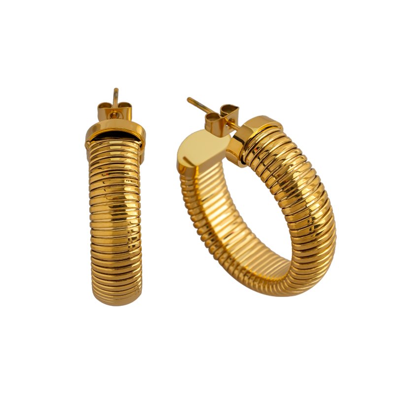 Double-loop C shape gold plating earrings