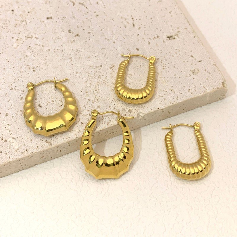 18K golden U-shaped titanium steel earrings