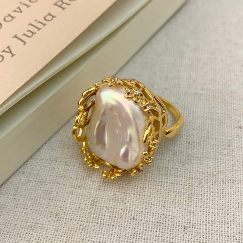 18K gold pearl inlay crown ring