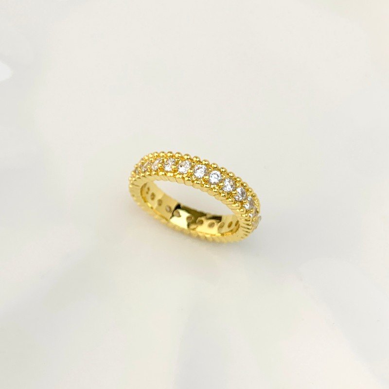 18K golden white zircon gemstone inlay ring