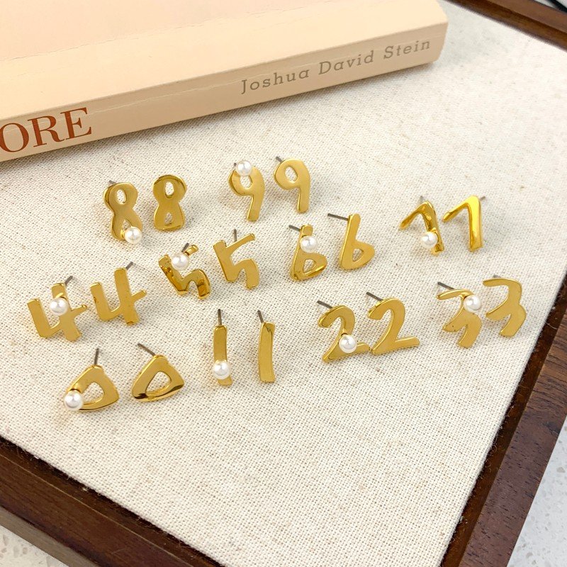 18K golden digital pearl 925 silver needle earrings