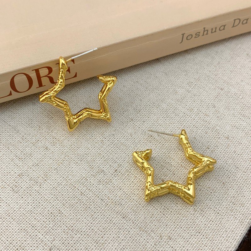Double-layered pentagonal star 925 silver needle earrings