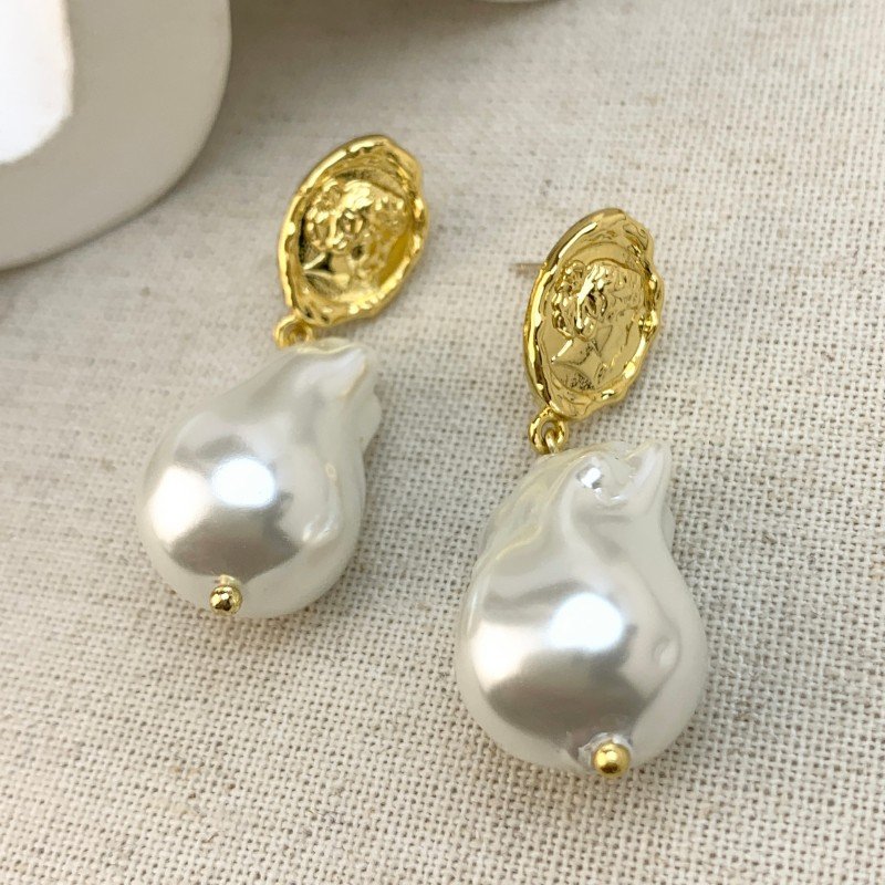 S925 silver needle imitation Baroque pearl earrings