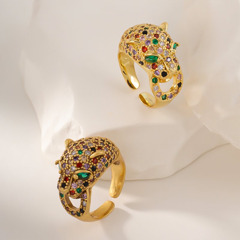 Leopard colorful zircon stones open-ended rings