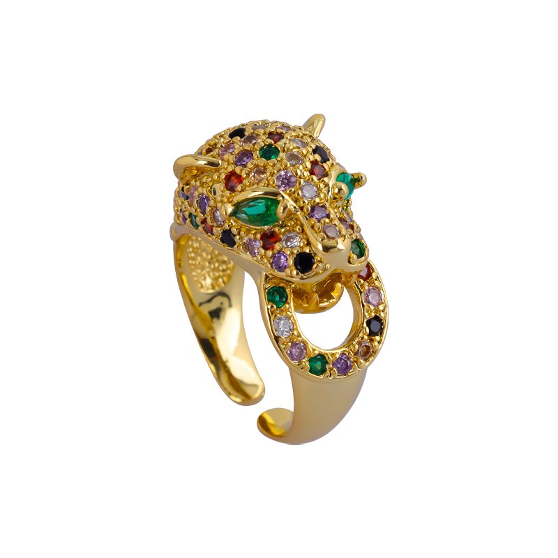 Leopard colorful zircon stones open-ended rings
