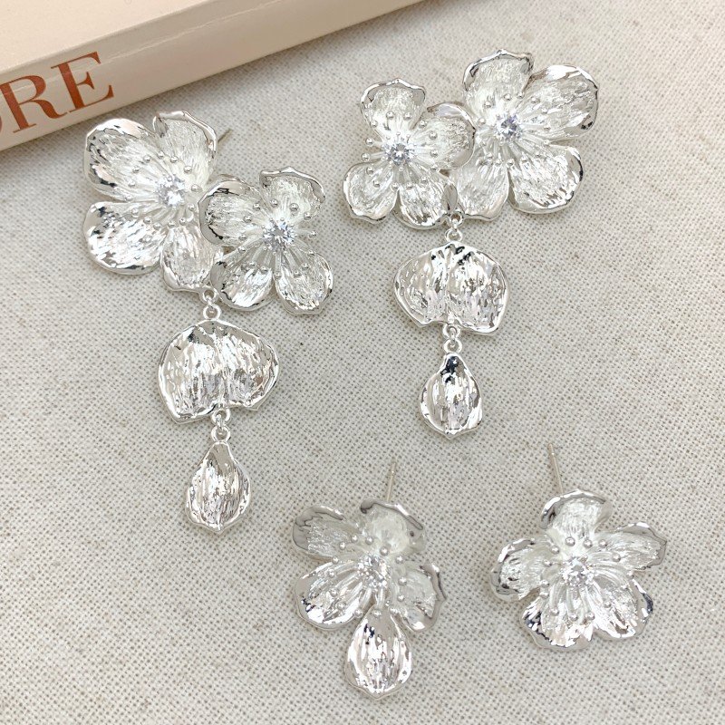 925 silver needle floral tassel pendant earrings