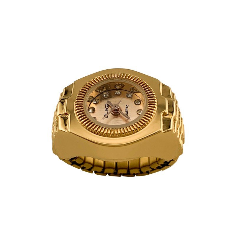 Mini pointer-style elastic strap round dial quartz ring watch