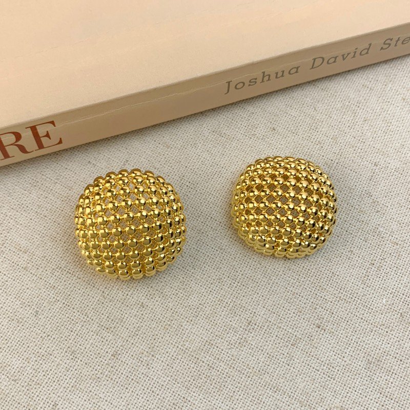 18K golden hollow spherical 925 silver needle earrings