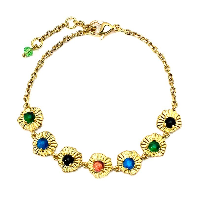 Colored zircon flower-shaped necklace bracelet set