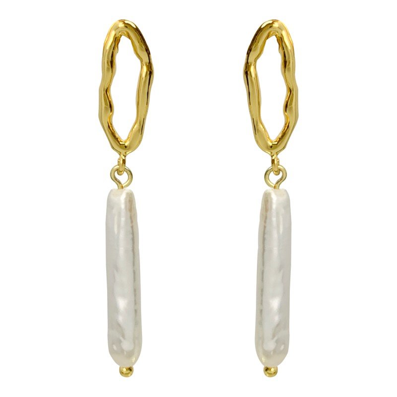 Baroque pearl necklace, long toothpick earrings