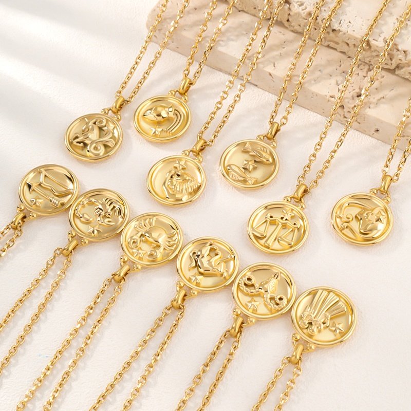 18K golden 12 zodiac charm pendant necklace 
