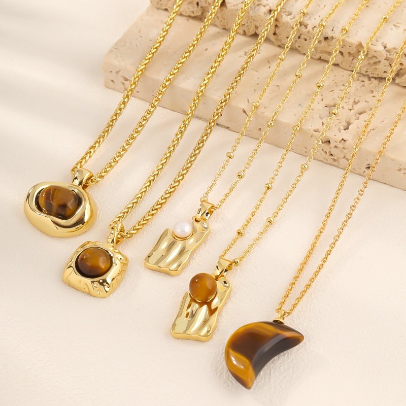 18K golden natural tiger-stone necklaces