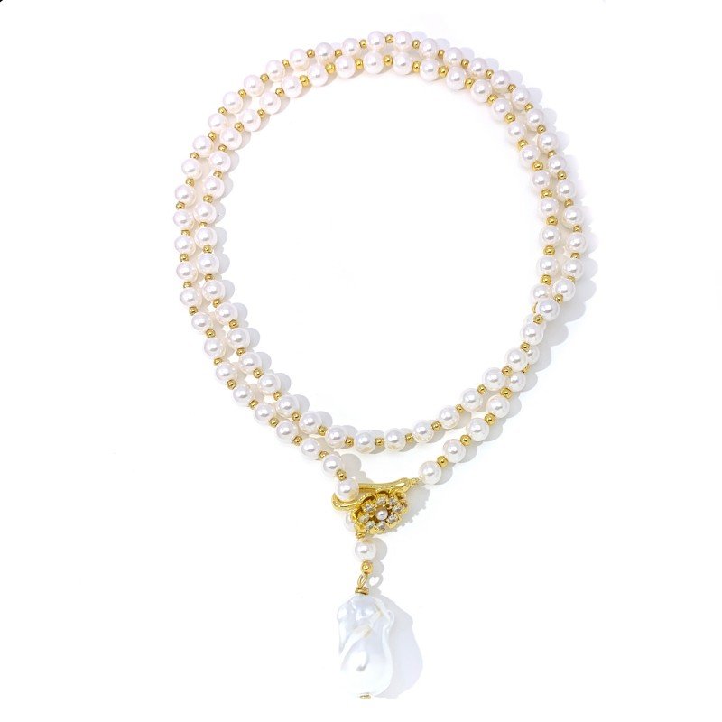 Large pearl beaded pendant necklace