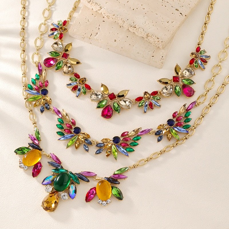 Zinc ultra-bright crystal glass flower necklace