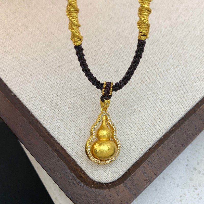 Zirconite inlaid calabash pendant with elastic string necklace 