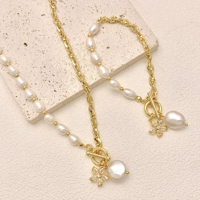 Natural freshwater pearl zircon necklace & bracelet
