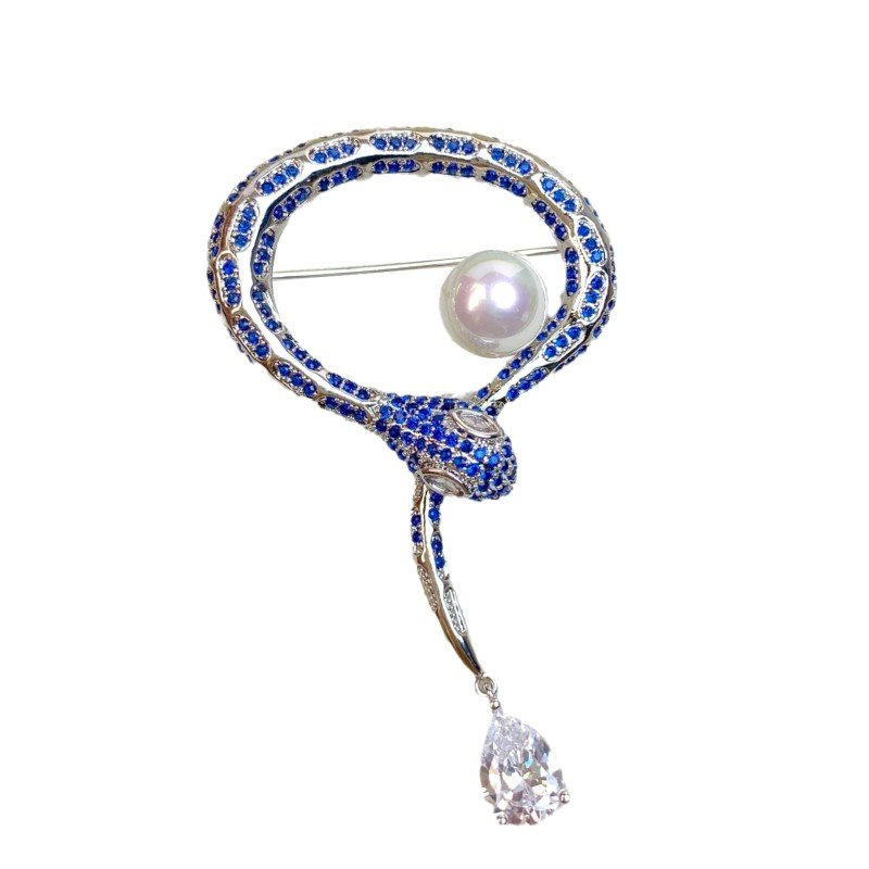 Retro Snake Zirconia Pearl Brooch