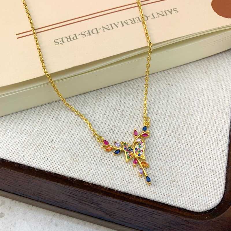 Butterfly flower 18K gold-plated necklace sweater chain