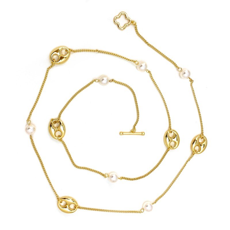 Open style pearl 18K gold-plated necklace and sweater chain