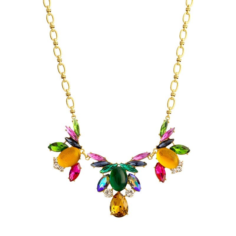 Zinc ultra-bright crystal glass flower necklace