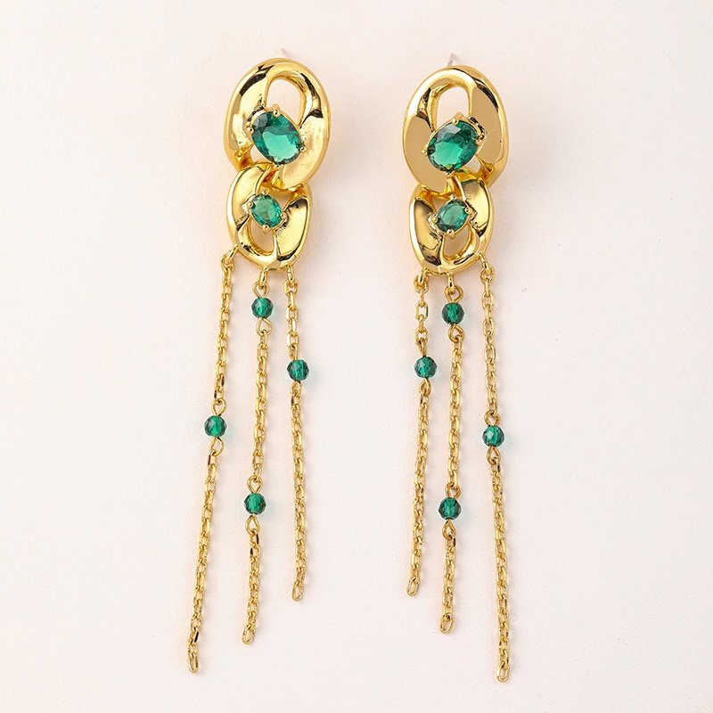 Green crystal s925 silver needle earrings