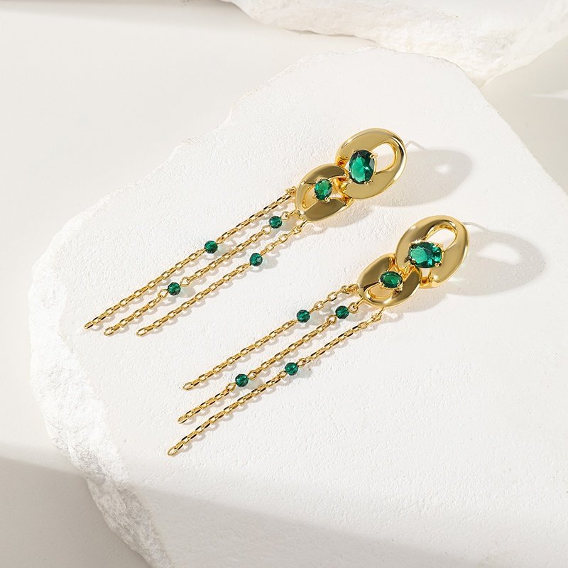 Green crystal s925 silver needle earrings
