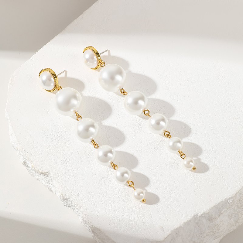 S925 silver needle pearl long-style earrings