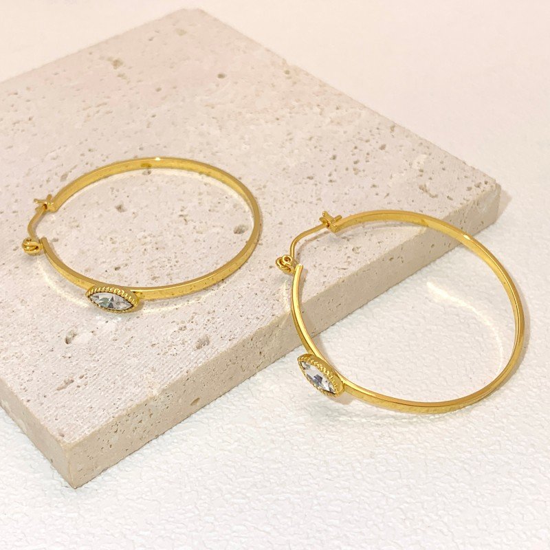 18K golden round inlay earrings