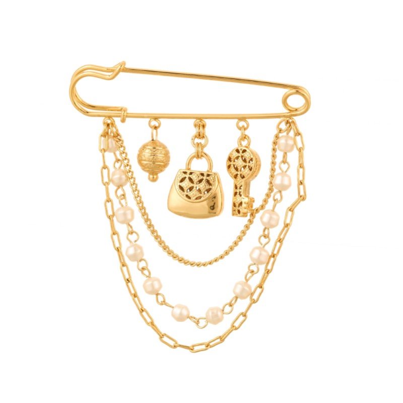 Gold-plated inlaid pearl sweater suit brooch