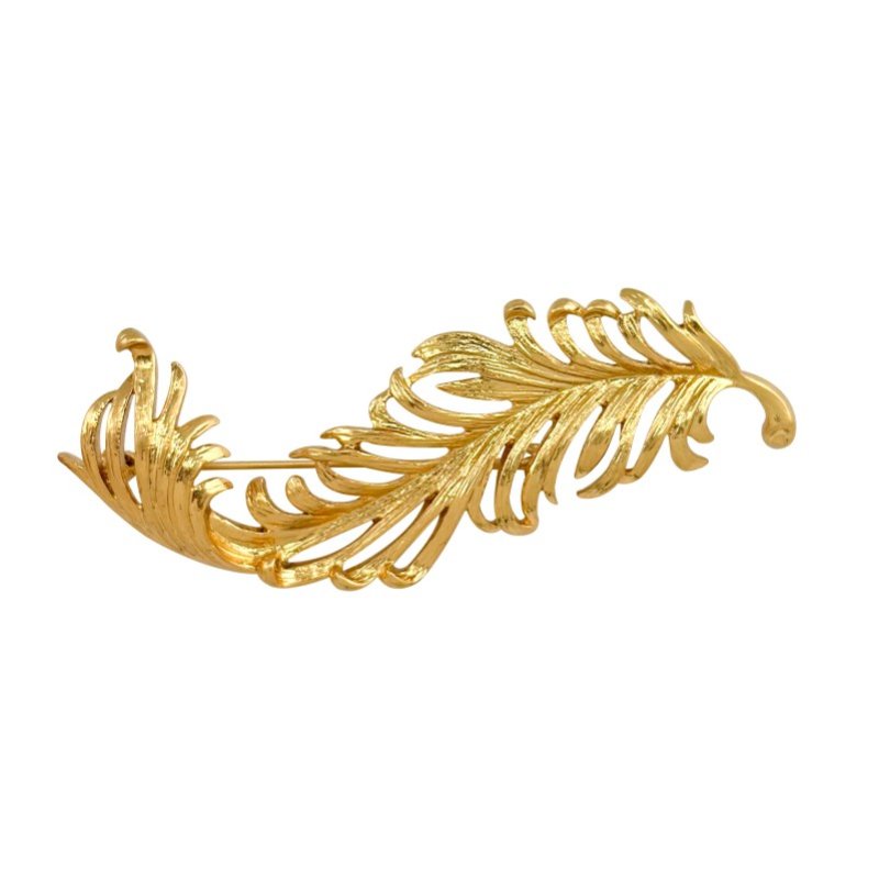 Vintage golden feather fall season blouse coat brooch