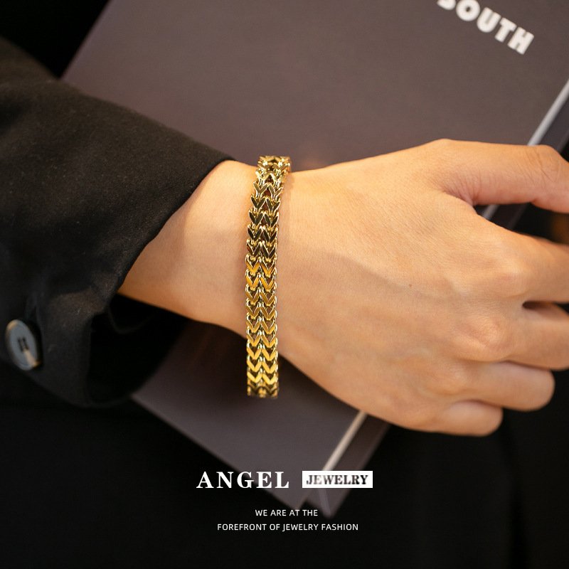 Cuban chain fashion woven pattern titanium steel wide bracelet