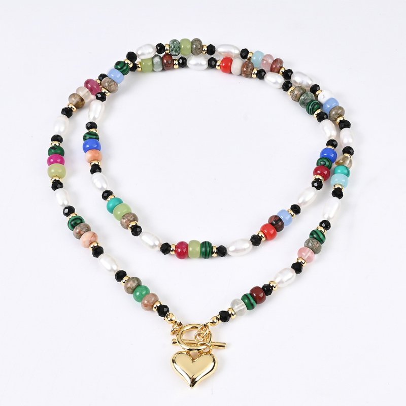Colored natural stone necklace and bracelet set