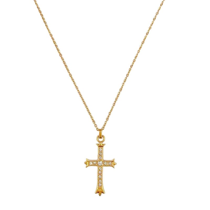 Titanium steel gold-plated cross zirconia necklace