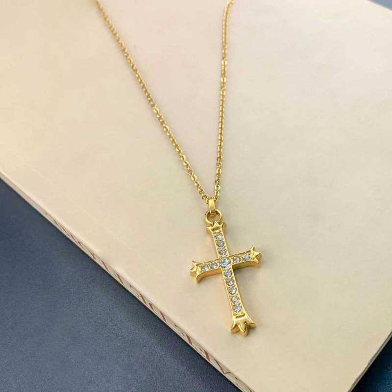 Titanium steel gold-plated cross zirconia necklace
