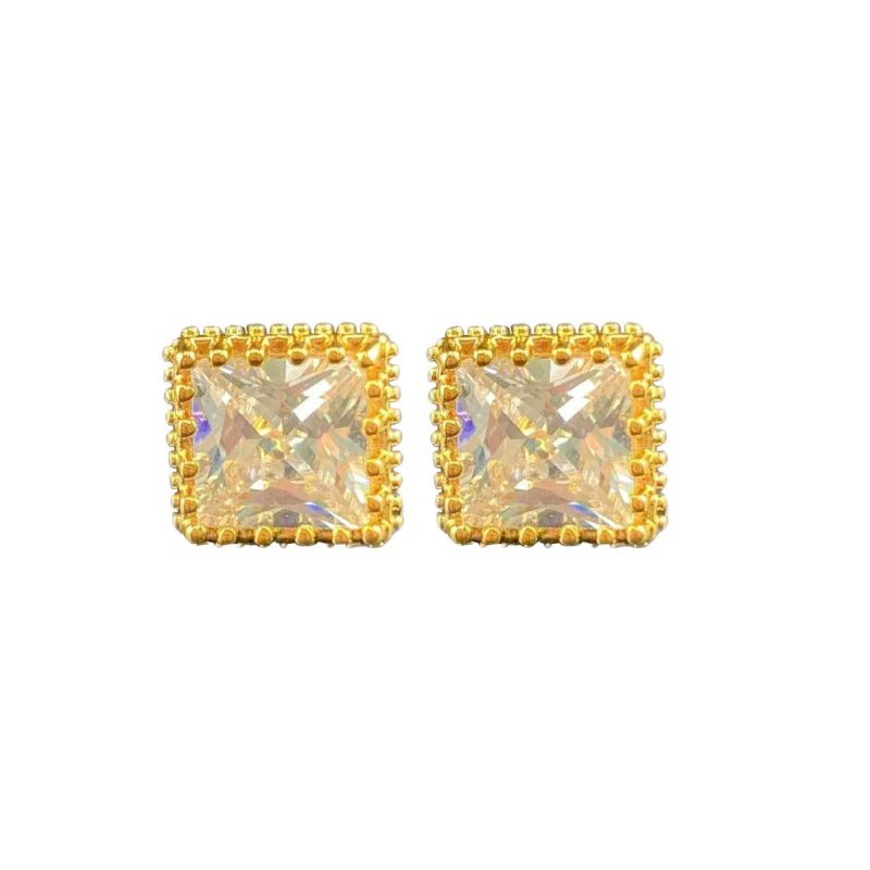 Light luxury hollowed-out carved flower-shaped cubic zirconia earrings