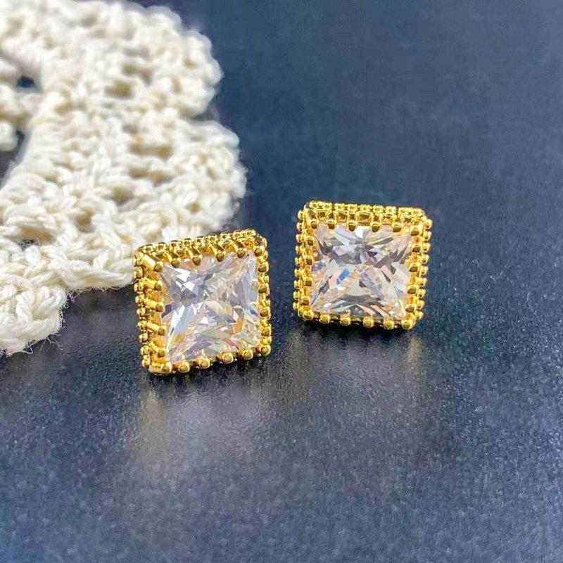 Light luxury hollowed-out carved flower-shaped cubic zirconia earrings