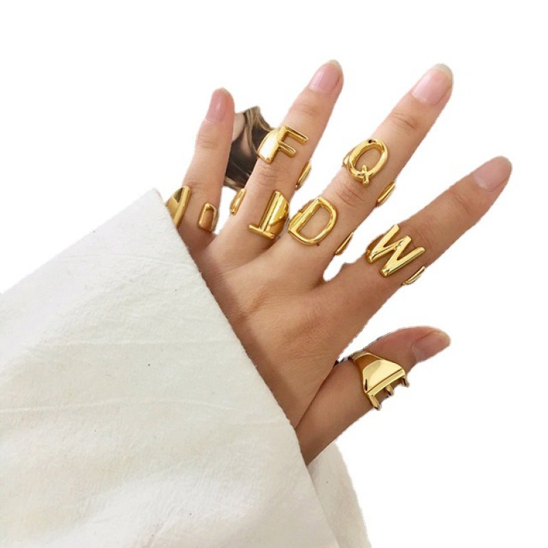 Retro gold-plated English letter open ring