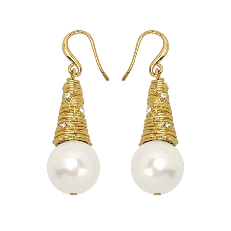 18K gold wire-wrapped Christmas tree-shaped pearl earrings