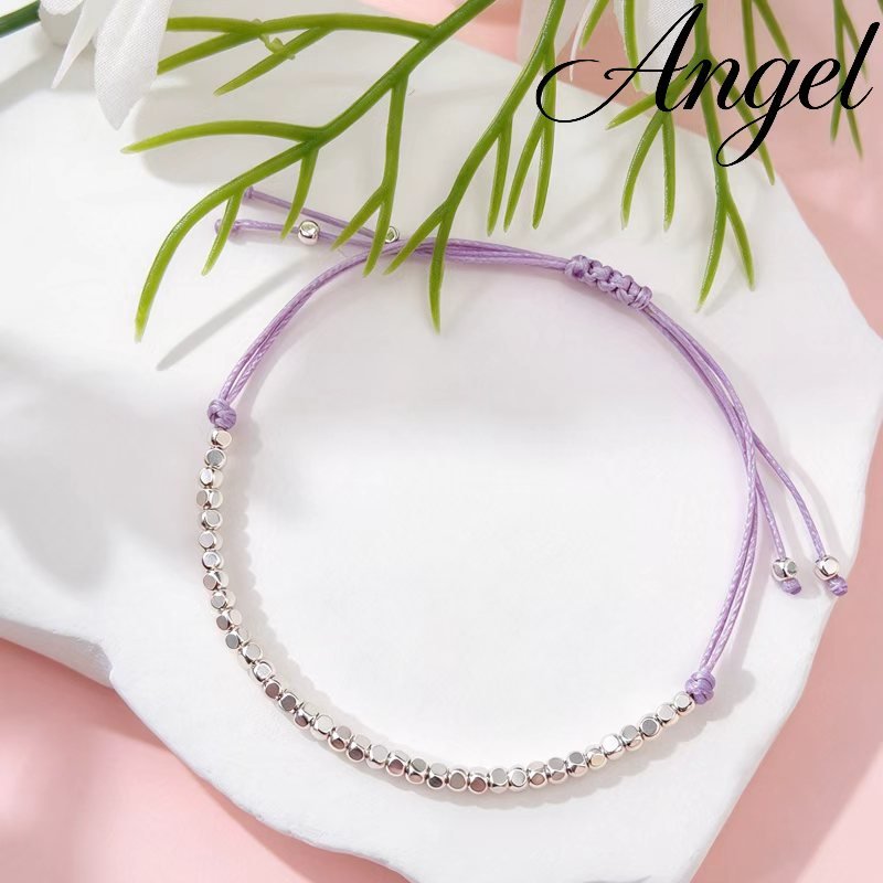 Lavender Braided Cord Bracelet | Silver Square Bead Jewelry