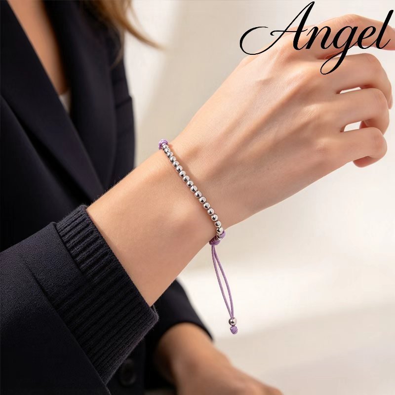 Lavender Braided Cord Bracelet | Silver Square Bead Jewelry