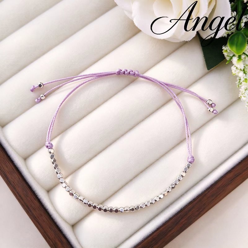 Lavender Braided Cord Bracelet | Silver Square Bead Jewelry