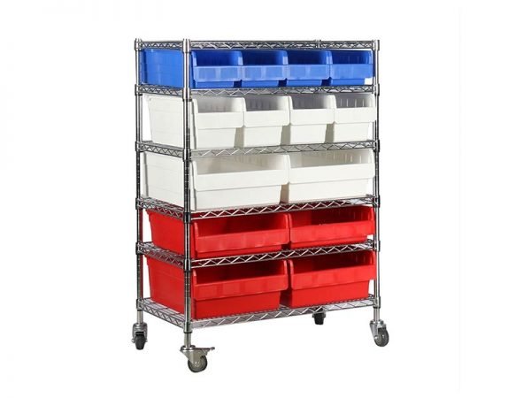 Wire Shelving Trolley With Shelfull Bins WST600	