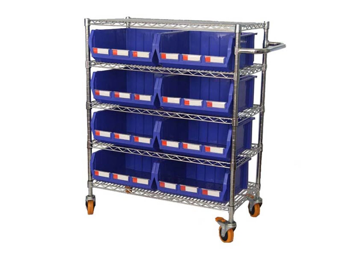 Wire Shelving Trolley With Storage Bins WST3614-010 (1201)