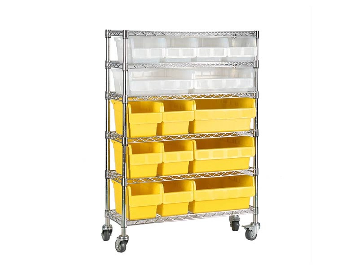 Wire Shelving Trolley With Shelfull Bins WST300 (1167)