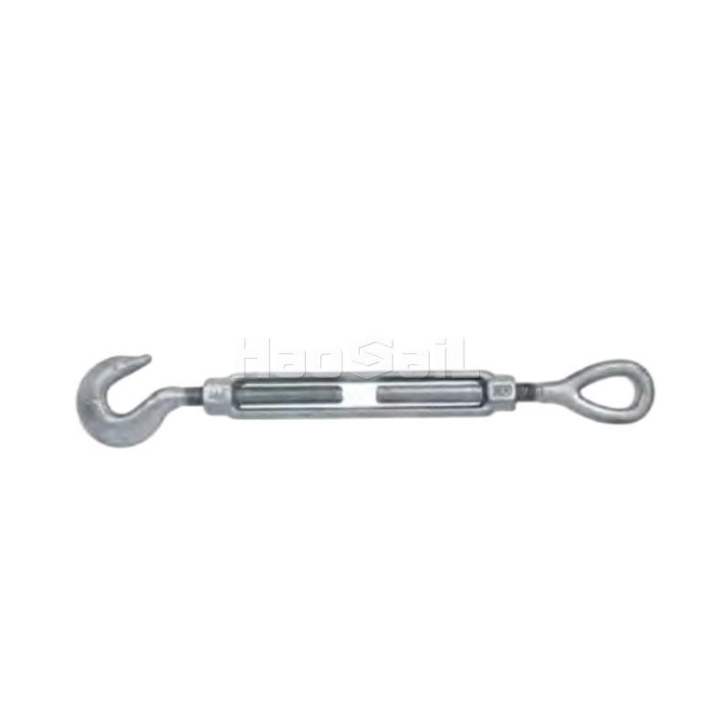 Forged carbon steel eye and hook turnbuckle close-up
