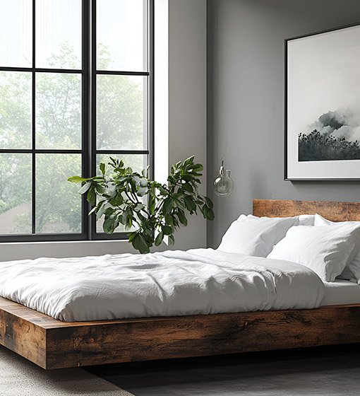  Mid-Century Modern Oak Bed Frame with Storage