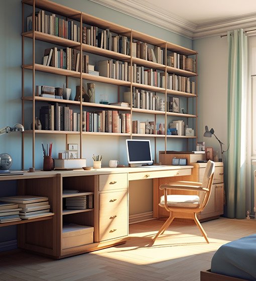 Customized integrated desk and bookcase