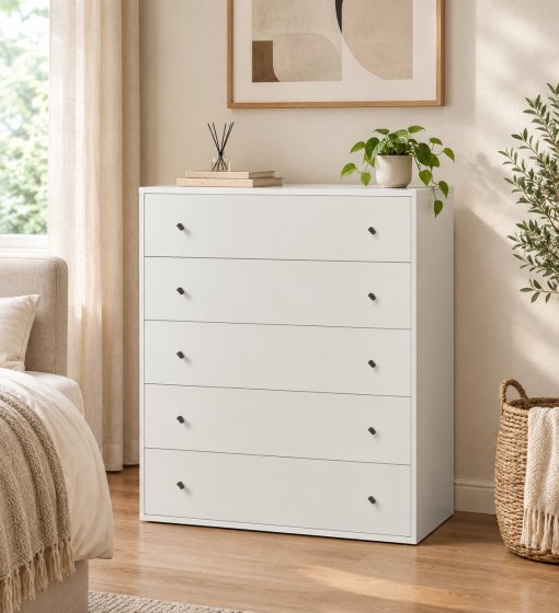 White 5-Drawer Dresser for Bedroom Storage